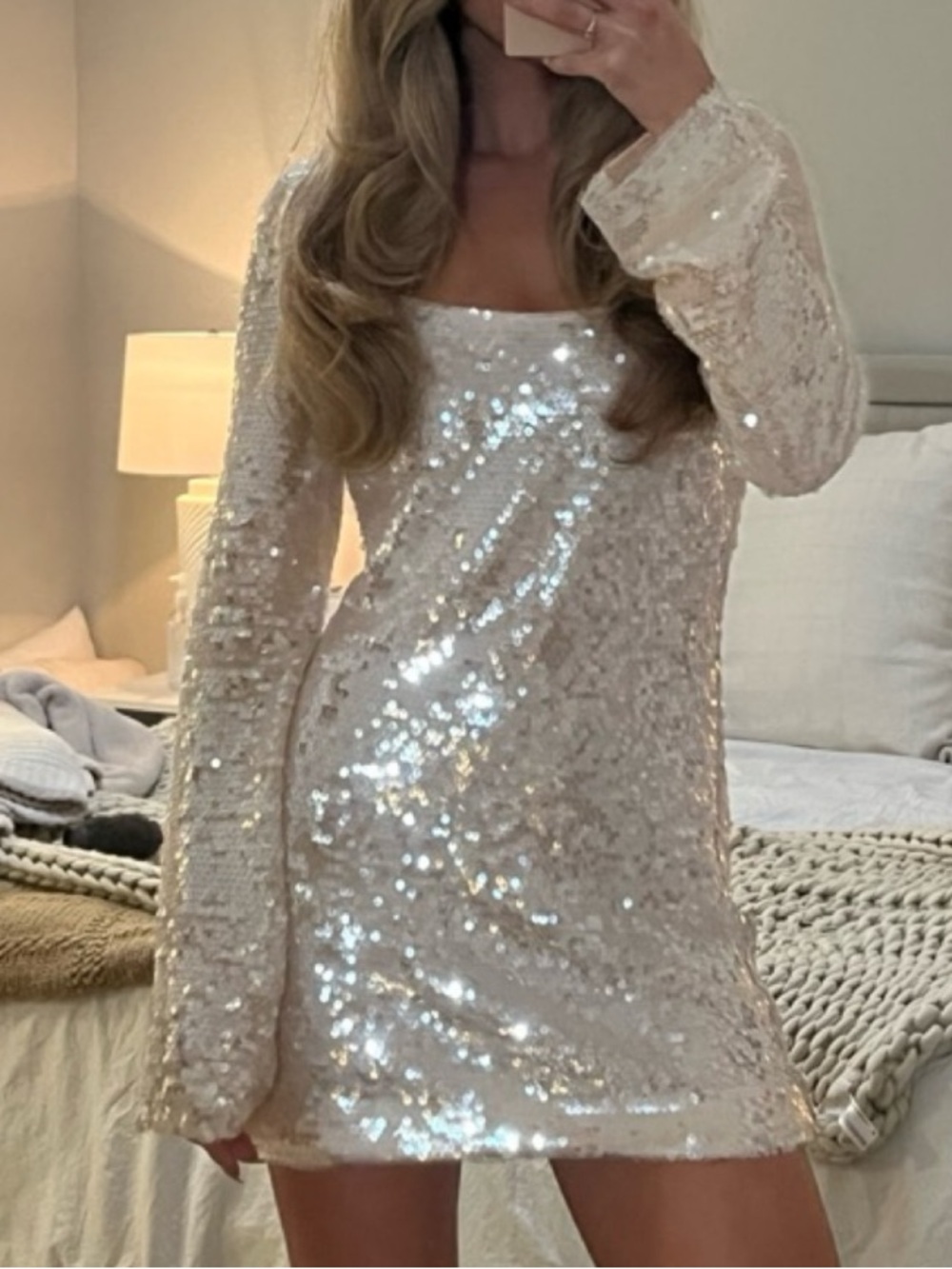 Rumored White Irridescent Sequin Mini Dress Ivory Cream Size M NWT
